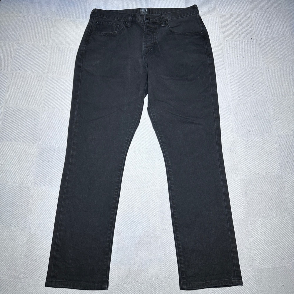 PRPS Slim Straight Jeans Mens 32 x30 Button Fly Raw Black Wash Stretch Grunge